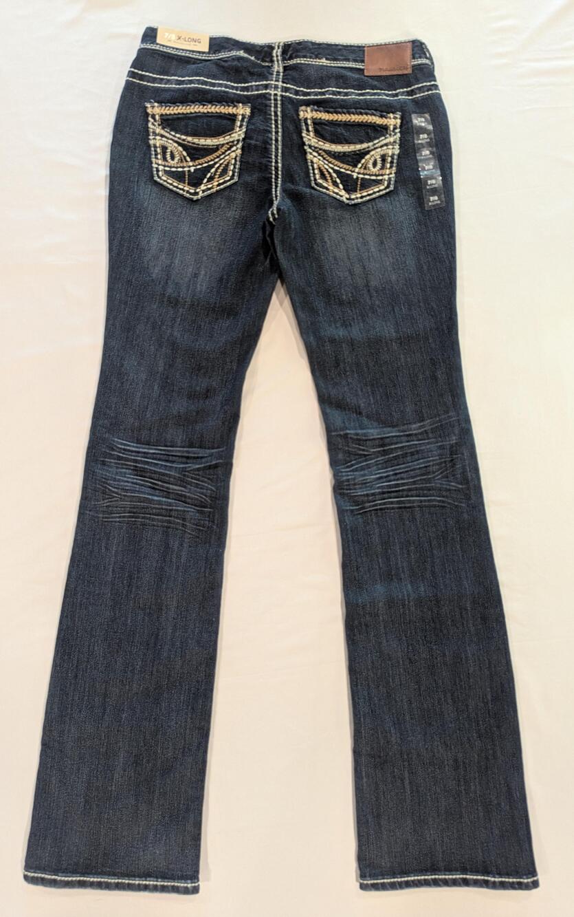 Maurices Jeans Juniors 7/8 X-Long Blue Dark Wash Mid Rise Slim Bootcut Stretch